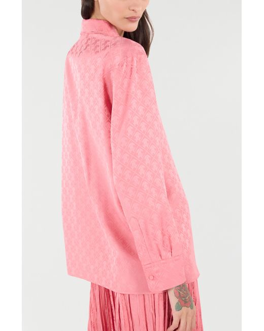 Roberto Cavalli Pink Shirt-Blend Shirt With Mirror Snake Monogram Print