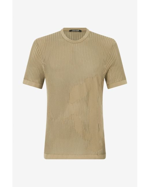 Roberto Cavalli Natural Openwork Knit T-Shirt for men