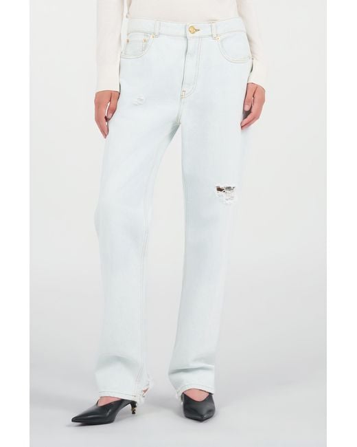 Roberto Cavalli White Light-Wash Denim Jeans With Distressed Details