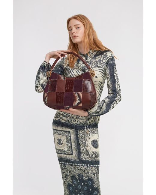 Roberto Cavalli Purple Patchwork Shoulder Bag