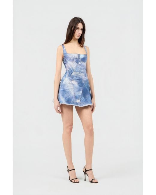 Roberto Cavalli Blue Denim Patch Print Mini Dress