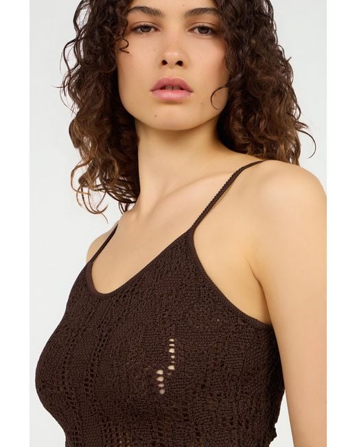 Roberto Cavalli Brown Crochet-Effect Top With Straps