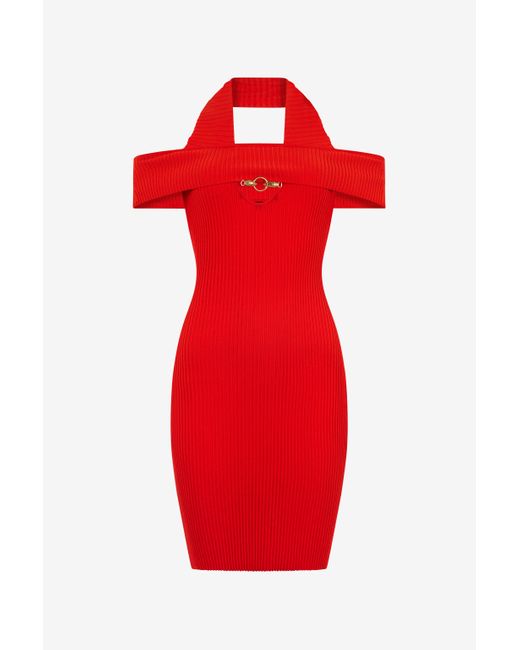 Roberto Cavalli Red Short Rib-Knit Dress
