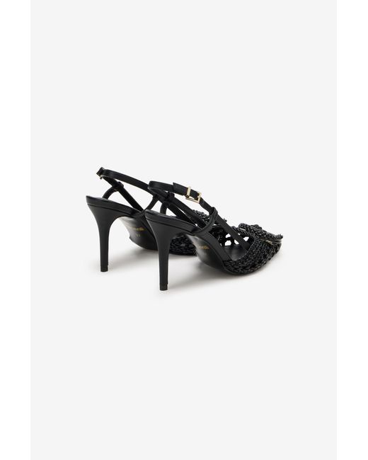 Roberto Cavalli Black Slingback Heels With Braided Design