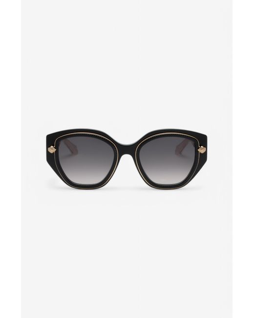 Roberto Cavalli Black Wide And Feminine Front Sunglasses With Double Ring Decoration