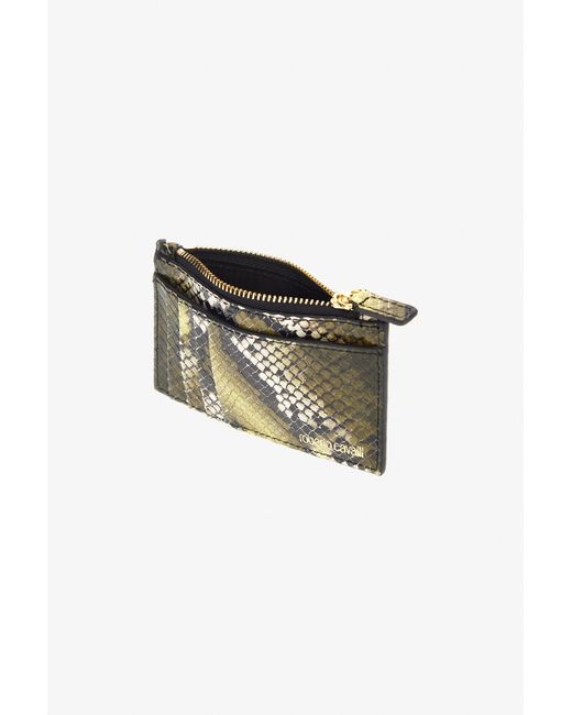 Roberto Cavalli Multicolor Logo-Print Leather Card Holder