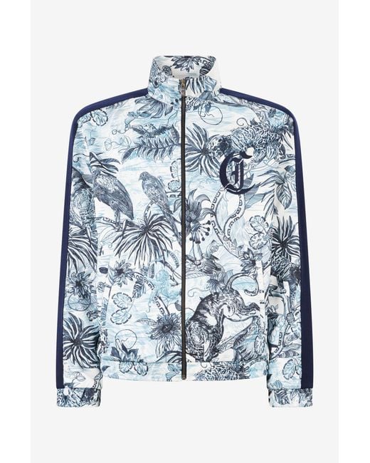 Roberto Cavalli Blue Sweatshirt With Jungle Print for men