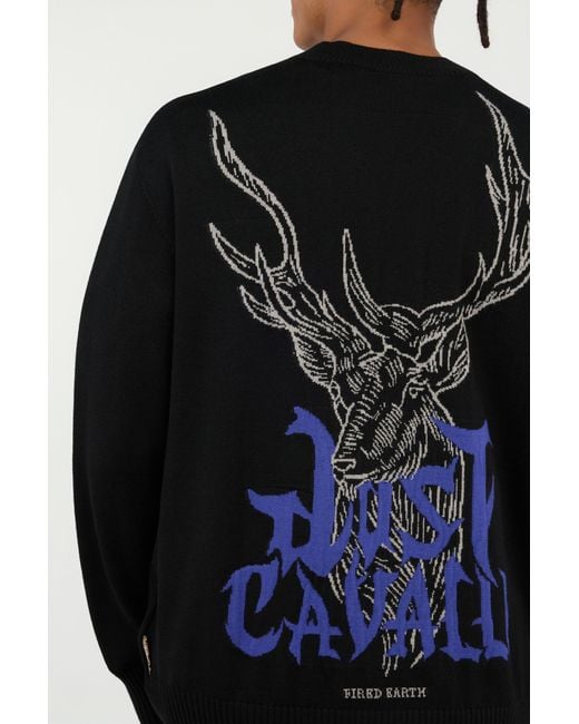 Roberto Cavalli Black Sweater With Deer Motif for men