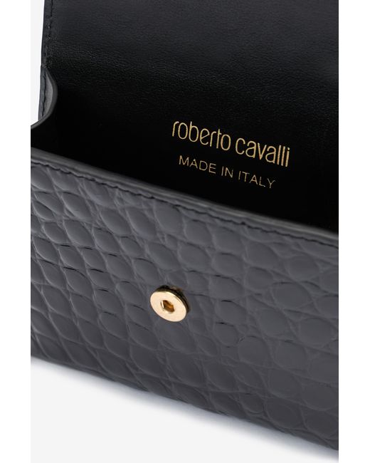 Roberto Cavalli Black Cardholder With Crocodile Print