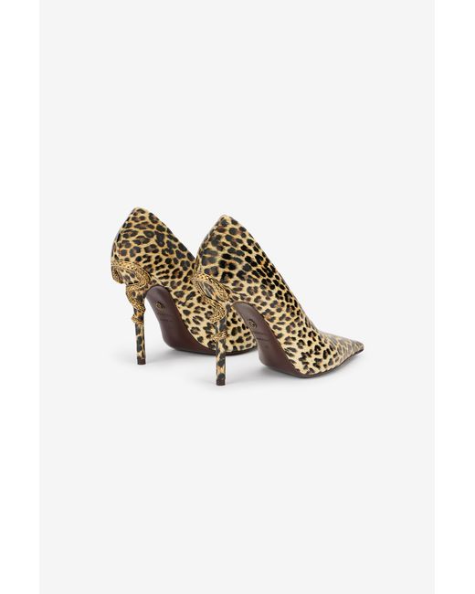 Roberto Cavalli Brown Animal-Print Leather Pumps With Snake Detail