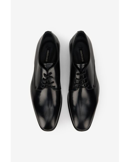 Roberto Cavalli Black Leather Shoes With Laced-Up Detail for men