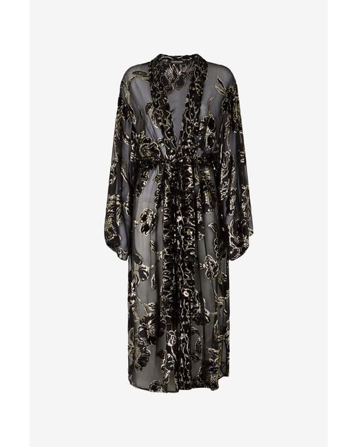 Roberto Cavalli Black See-Through Robe With Floral Pattern