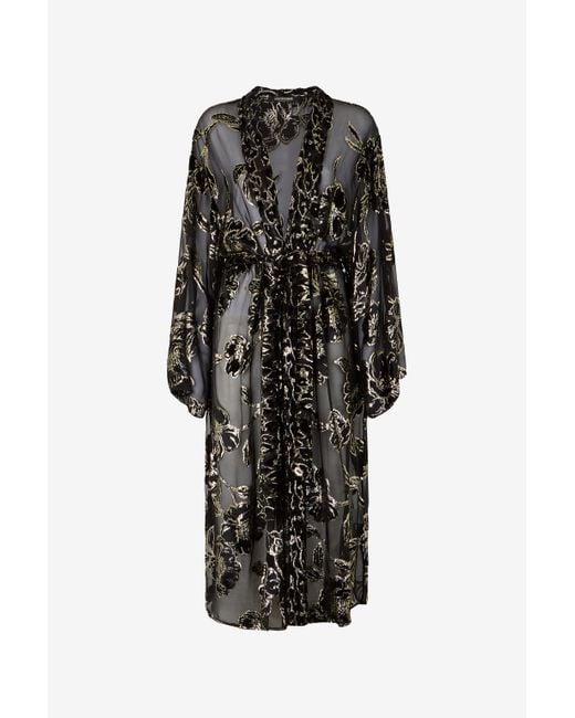 Roberto Cavalli Black See-Through Robe With Floral Pattern