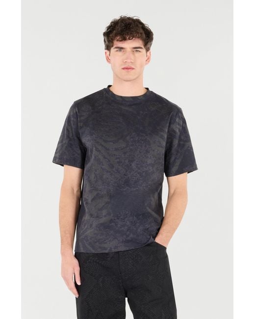 Roberto Cavalli Blue T-Shirt With Animal Print for men
