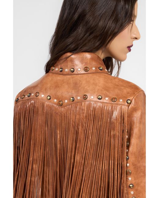 Roberto Cavalli White Leather Jacket With Fringes And Studs