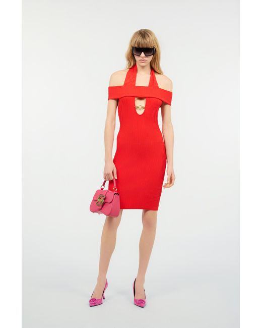 Roberto Cavalli Red Short Rib-Knit Dress