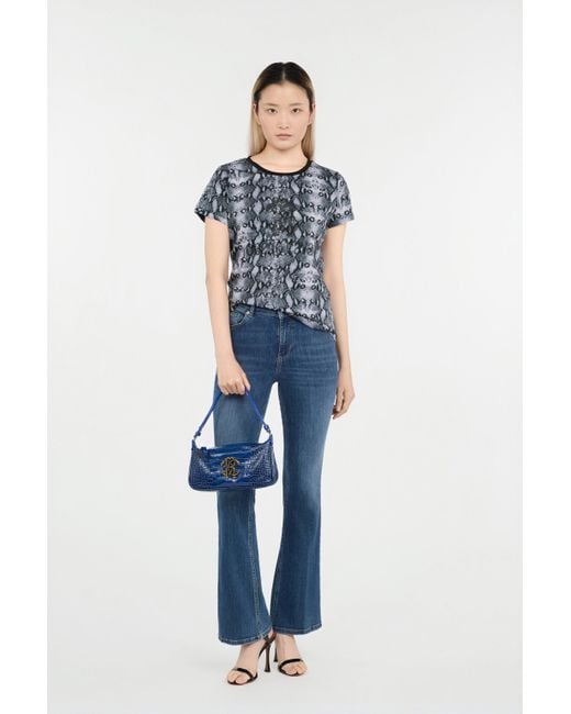 Roberto Cavalli Multicolor Snake Print T-Shirt