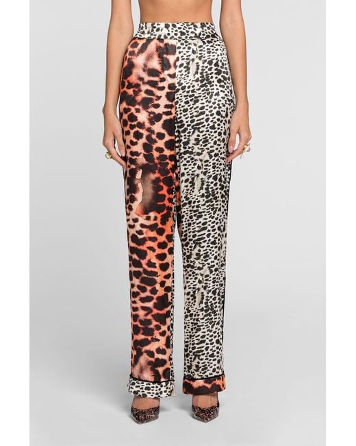 Roberto Cavalli White Murena Print Silk Blend Trousers
