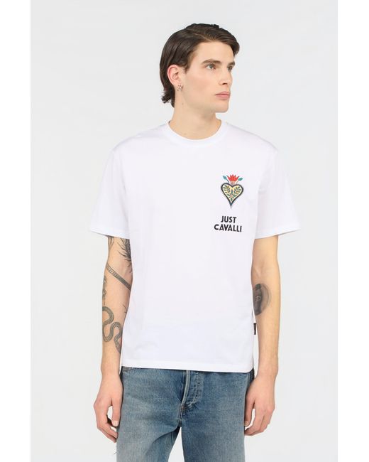 Roberto Cavalli White T-Shirt With Embroidered Logo for men