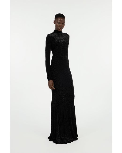 Roberto Cavalli Black Long Dress With Jaguar Skin Pattern