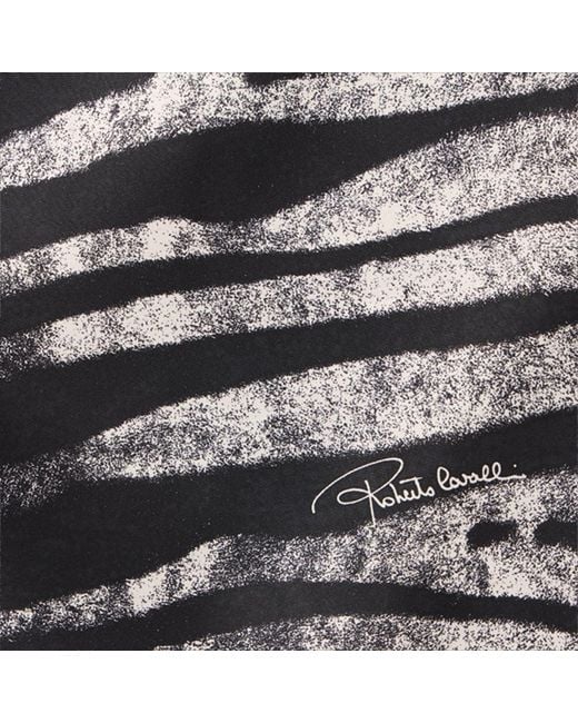Roberto Cavalli Black Silk Scarf With Zebra Print
