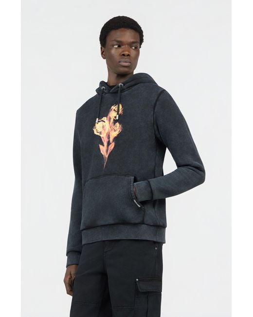 Roberto Cavalli Black Sweatshirt With Printed Roses for men