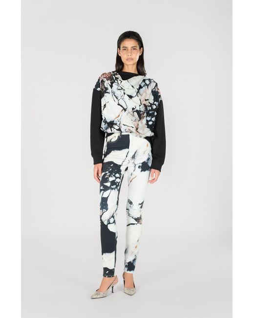 Roberto Cavalli White Skinny Trousers With Marble Print
