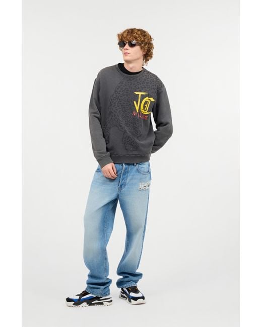 Roberto Cavalli Gray Sweatshirt With Jaguar And Lettering for men