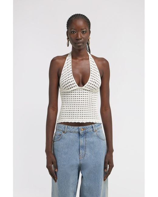 Roberto Cavalli White Crochet Halter Top
