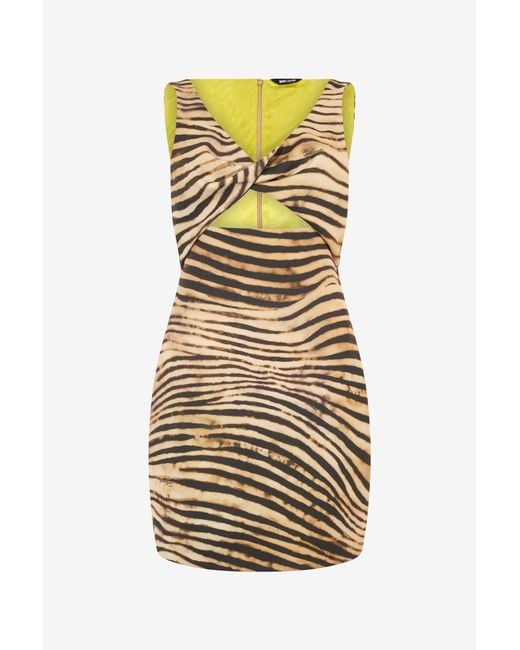 Roberto Cavalli Metallic Mini Dress With Tiger Skin Print
