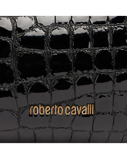 Roberto Cavalli Black Crocodile-Print Hobo Bag