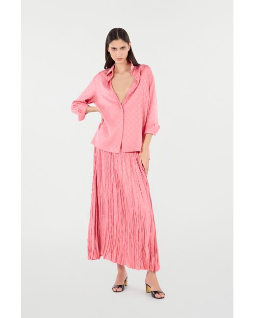 Roberto Cavalli Pink Shirt-Blend Shirt With Mirror Snake Monogram Print