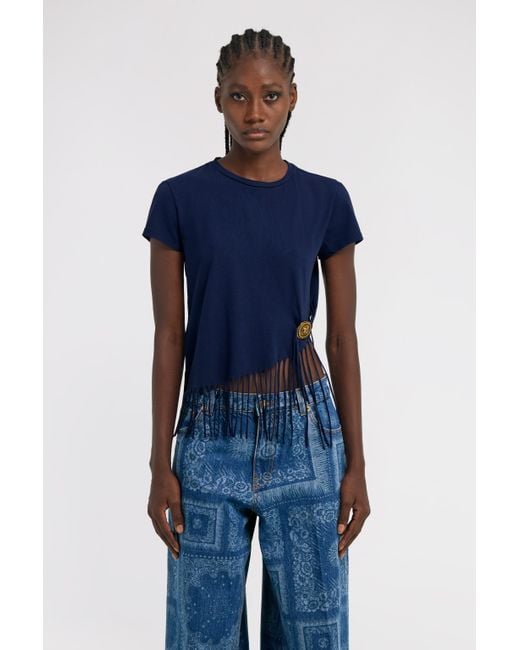 Camiseta Con Flecos Roberto Cavalli de color Blue