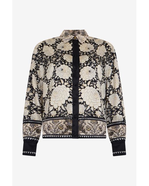Camicia Nero E Avorio Con Stampa Floreale di Roberto Cavalli in Black