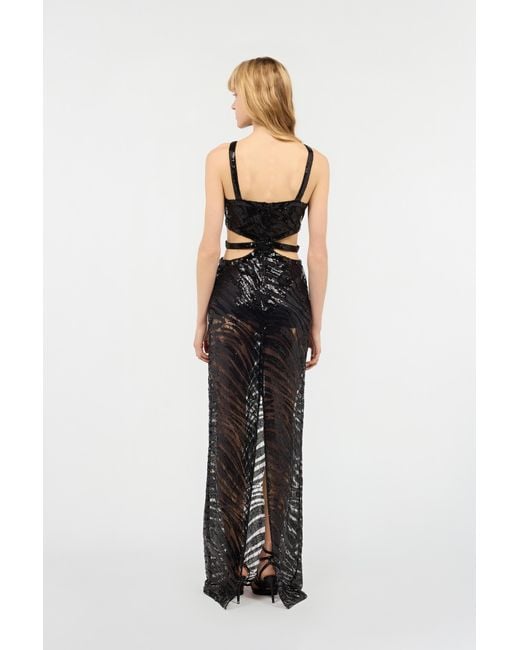 Roberto Cavalli Black See-Through Dress With Sequined Zebra Pattern