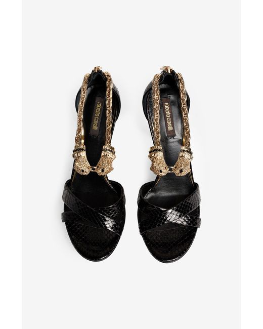 Roberto Cavalli Black Sandals With Jewel Panther Head