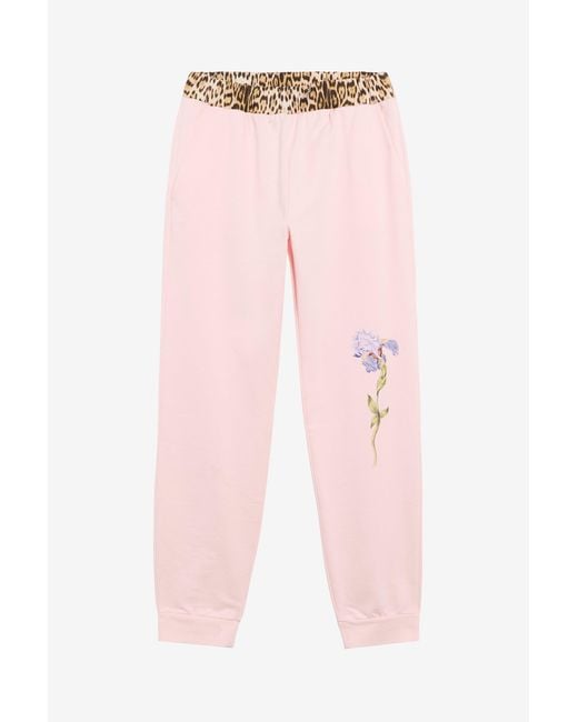 Roberto Cavalli Pink Joggers With Leopard Waistband