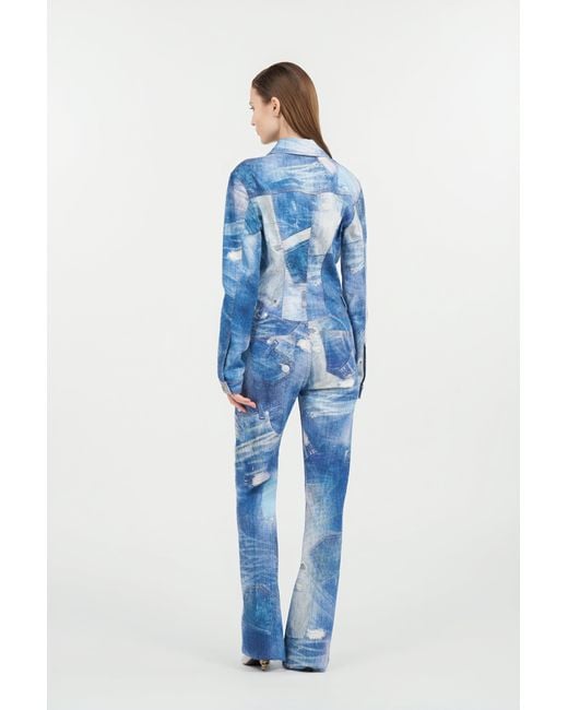 Roberto Cavalli Blue Patchwork Denim Jumpsuit