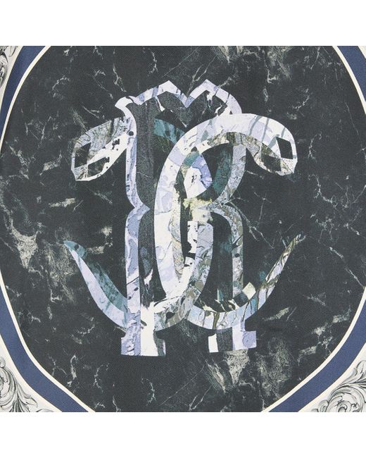 Roberto Cavalli Gray T-Shirt With Mirror Snake Monogram And Marble Print