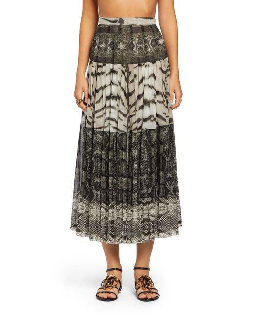 Roberto Cavalli White La Tigresse Reptilla Pleated Skirt