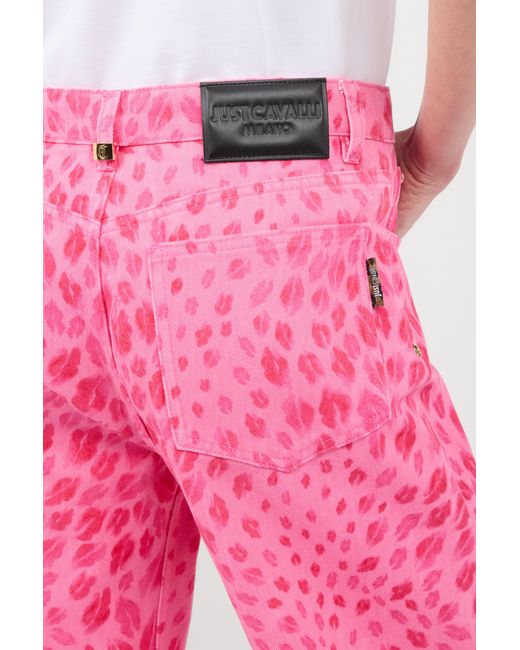 Roberto Cavalli Pink The Jaguar Kiss Print Jeans