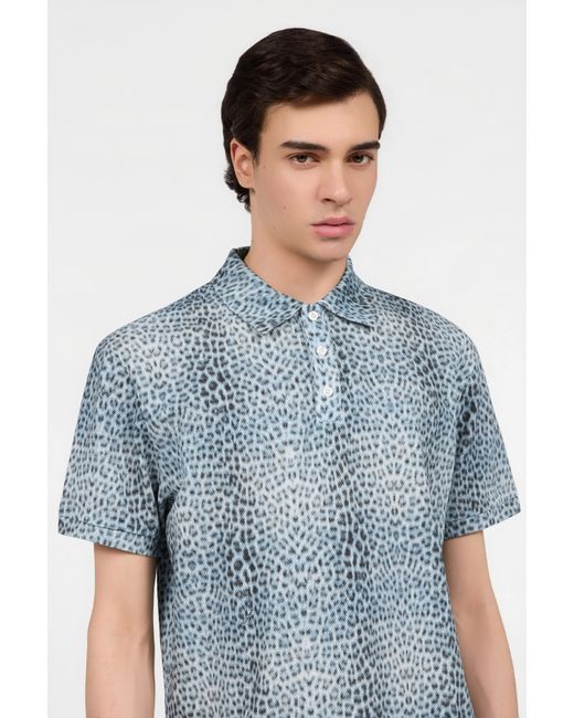Roberto Cavalli Blue Baby Jaguar Print Polo for men