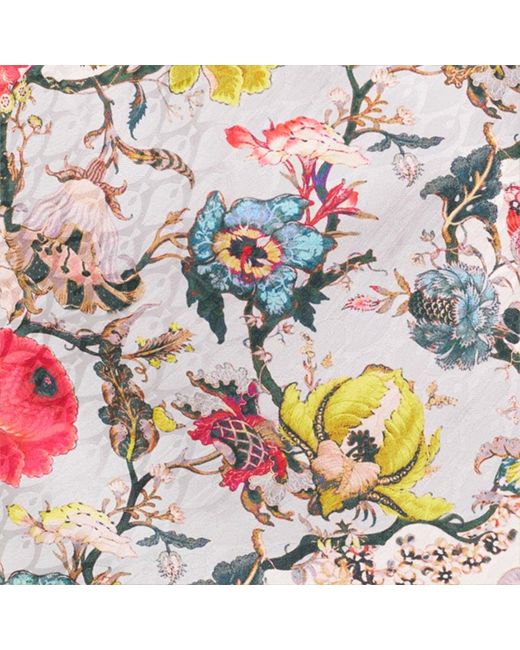 Roberto Cavalli White Long Silk Dress With Florentine Flowers Print