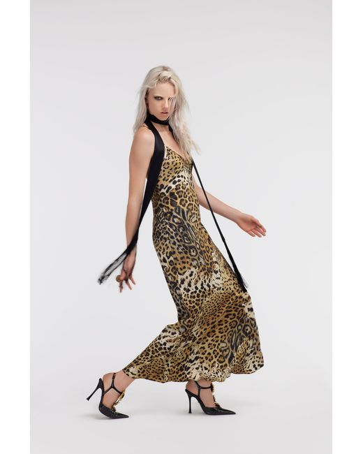 Roberto Cavalli Metallic Jaguar Skin Print Lingerie Dress