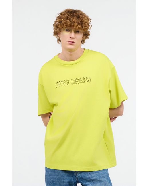 Roberto Cavalli Yellow T-Shirt With Flaming Lettering for men
