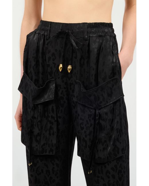 Roberto Cavalli Black Pants With Solid-Color Jaguar Skin Print
