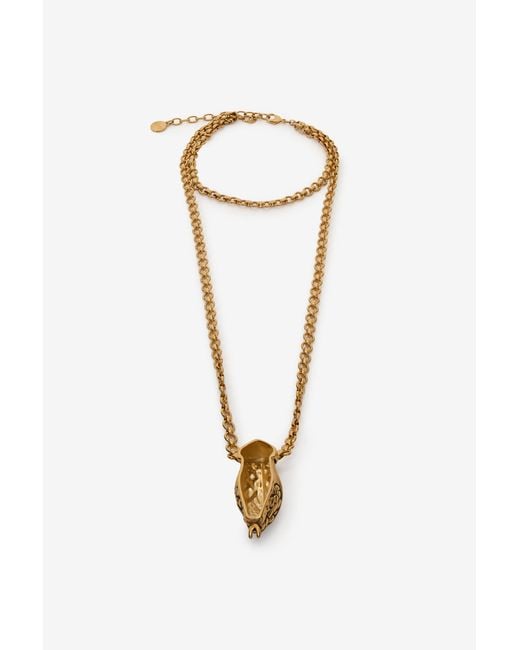 Roberto Cavalli White Antiqued And Necklace With Snake Head