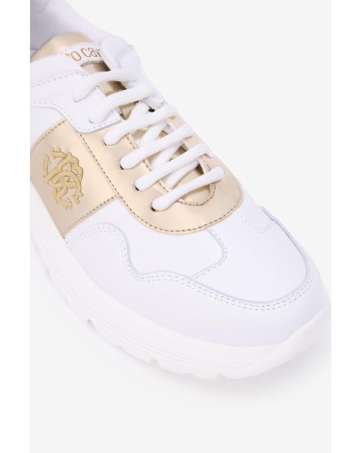Running Shoes Blancas Con Monogram Rc Dorado Roberto Cavalli de color Multicolor