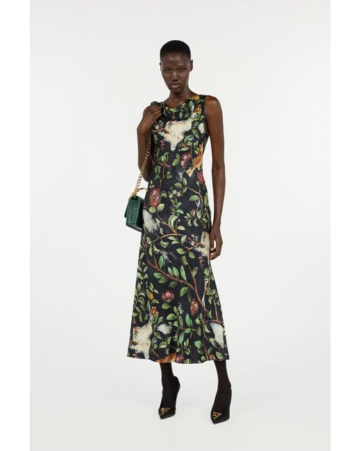 Roberto Cavalli White Silk Twill Dress With Pompei Garden Print