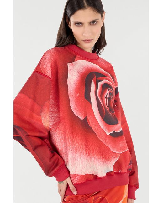 Roberto Cavalli Red Sweatshirt With Maxi-Rose Print